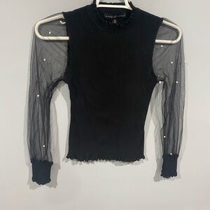 Almost Famous Black Top with Sheer Sleeves